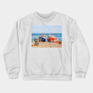 Fishing Boats On Beach Crewneck Sweatshirt